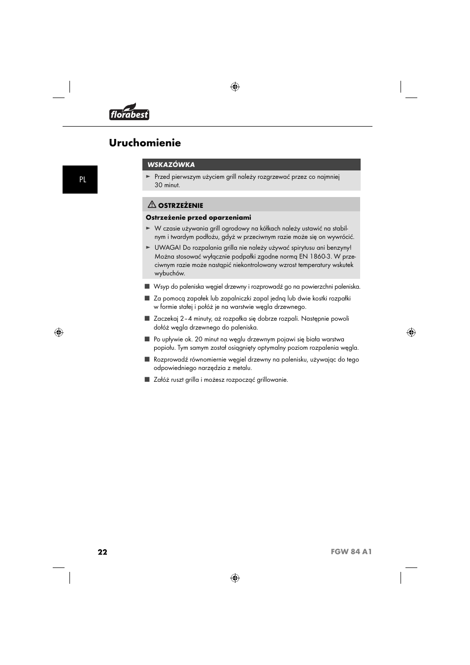 Uruchomienie | Florabest FGW 84 A1 User Manual | Page 25 / 88