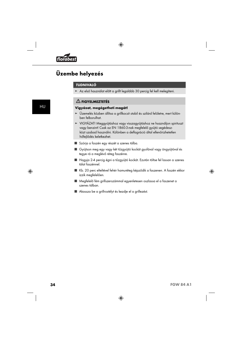 Üzembe helyezés | Florabest FGW 84 A1 User Manual | Page 37 / 88