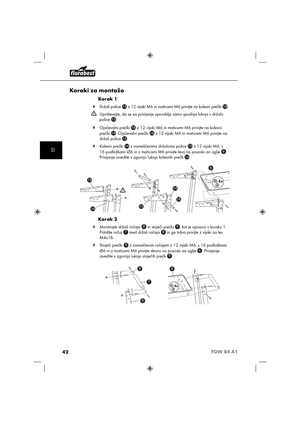 Koraki za montažo | Florabest FGW 84 A1 User Manual | Page 45 / 88