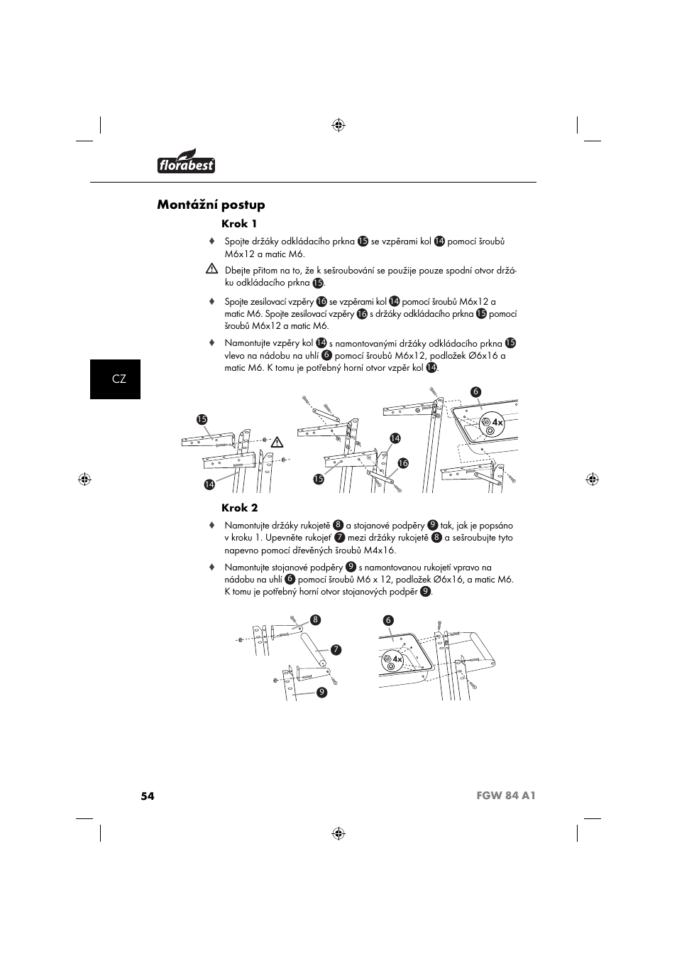 Montážní postup | Florabest FGW 84 A1 User Manual | Page 57 / 88