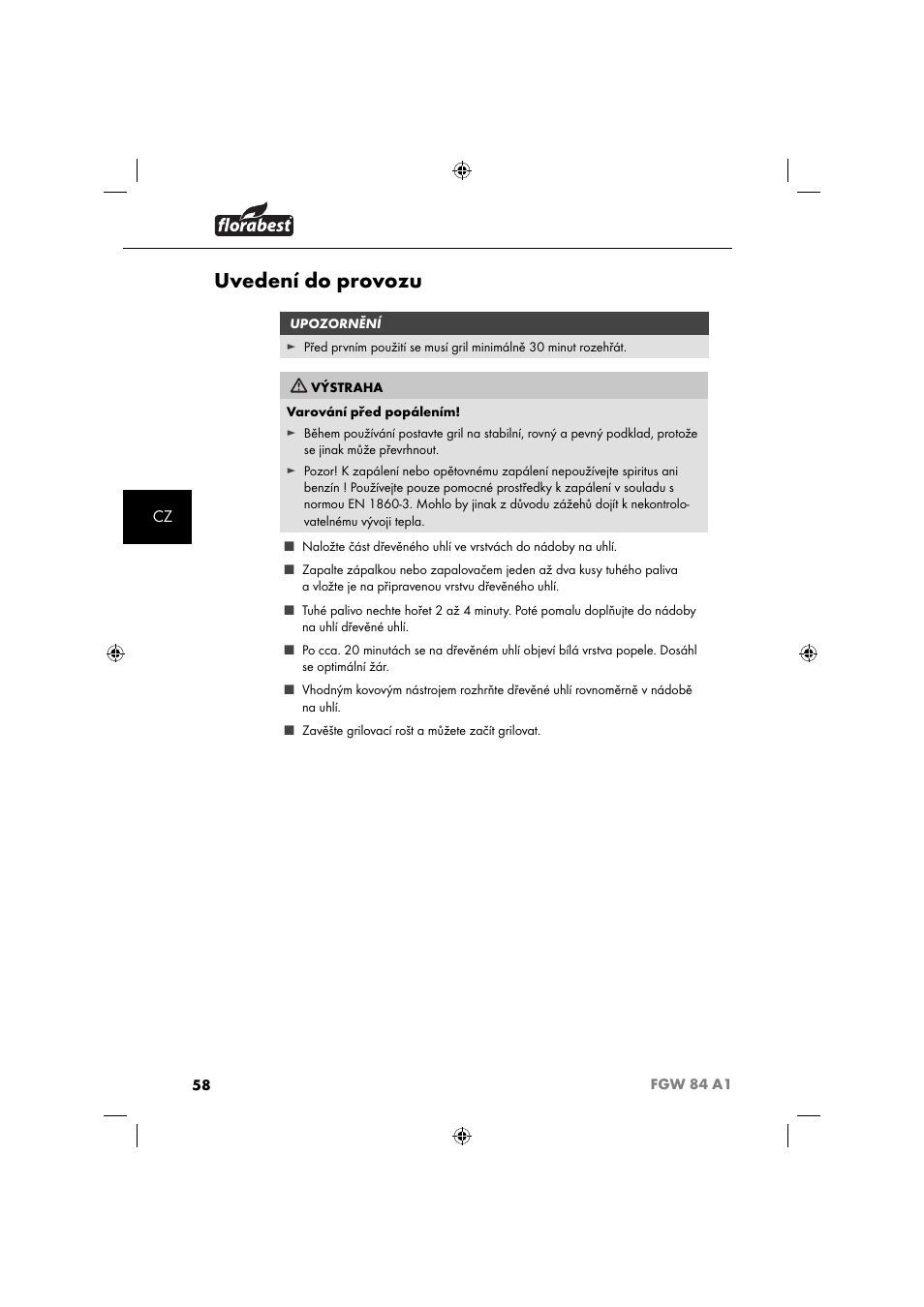 Uvedení do provozu | Florabest FGW 84 A1 User Manual | Page 61 / 88