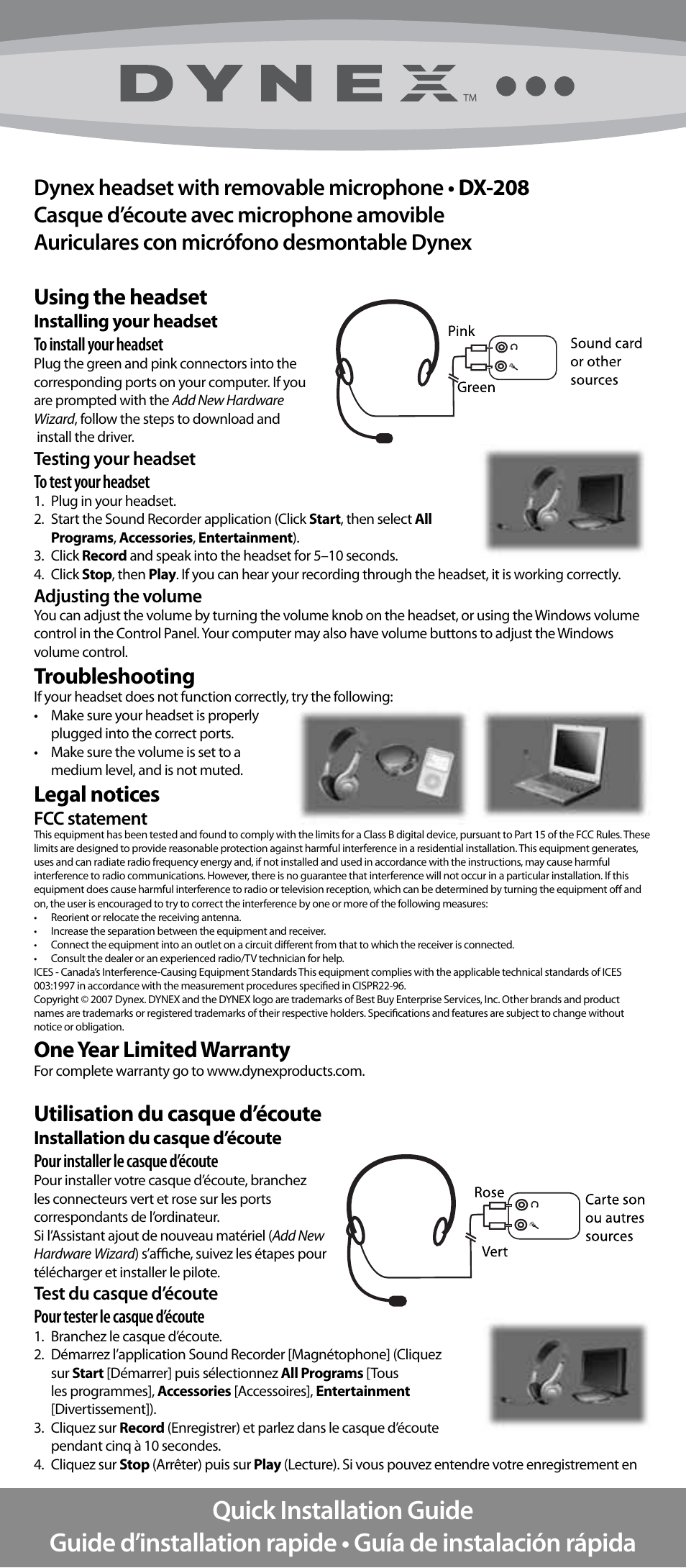 Dynex DX-208 User Manual | 2 pages