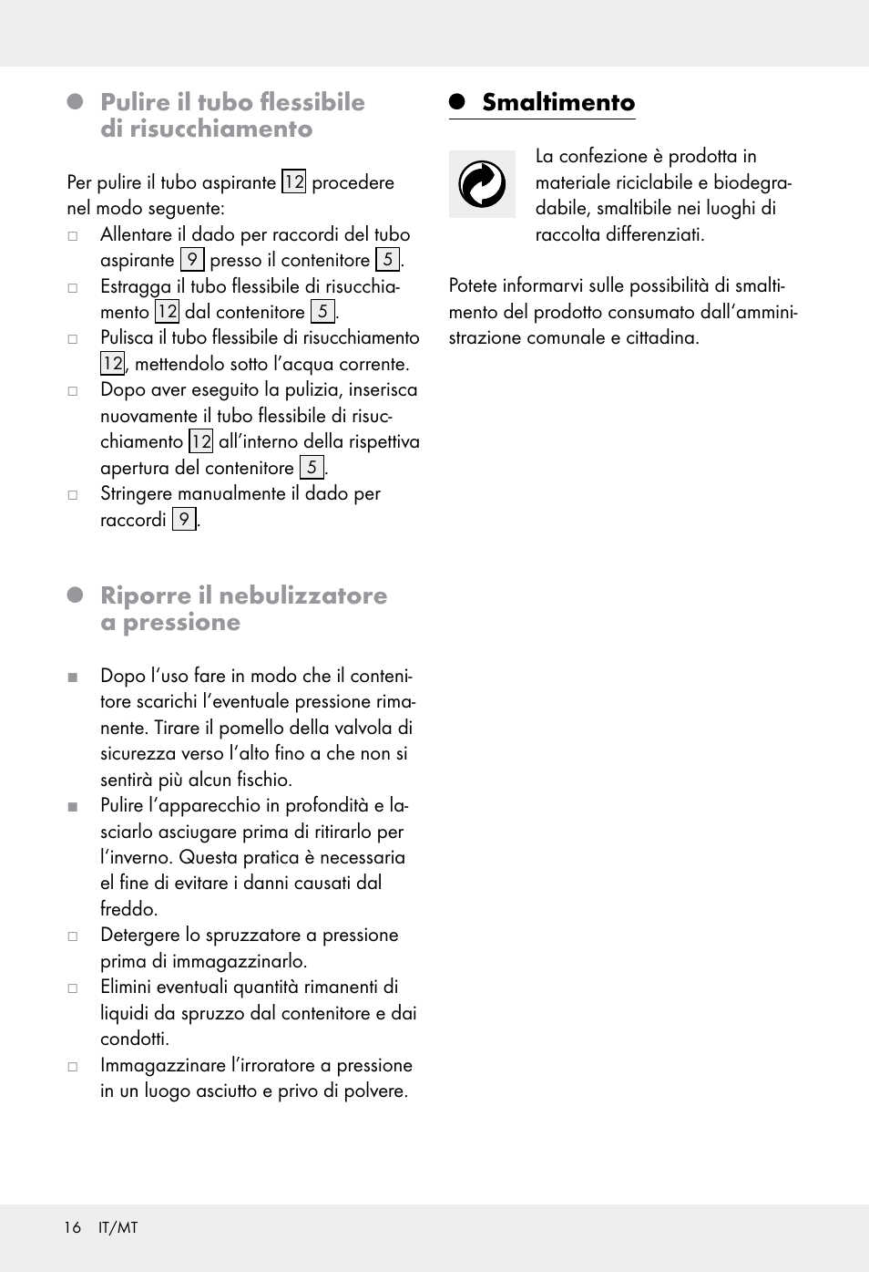 Pulire il tubo flessibile di risucchiamento, Riporre il nebulizzatore a pressione, Smaltimento | Florabest Z31339 User Manual | Page 16 / 35