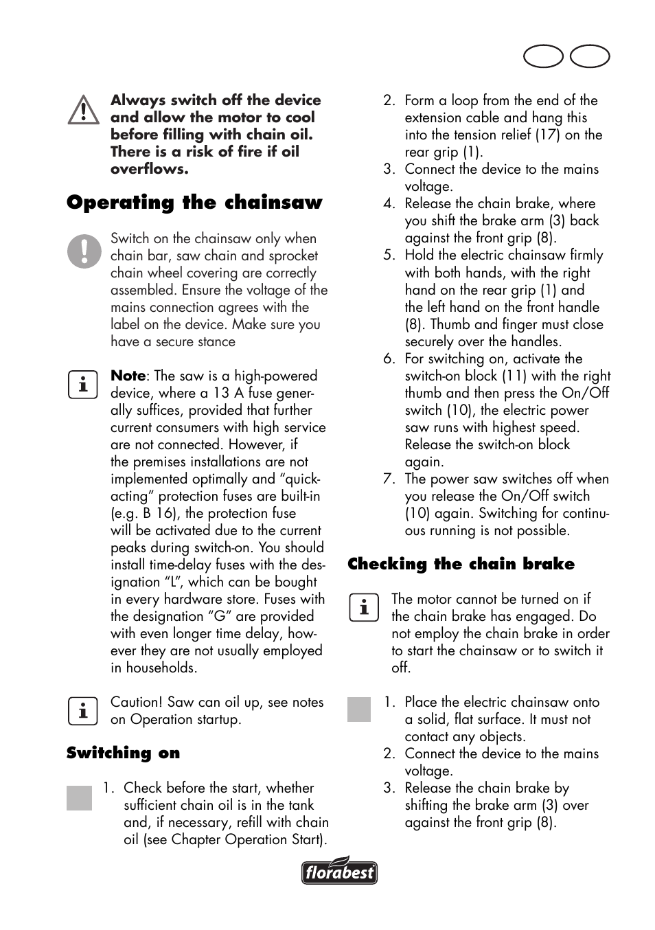 Operating the chainsaw, Mt gb | Florabest FKS 2200 D2 User Manual | Page 63 / 104