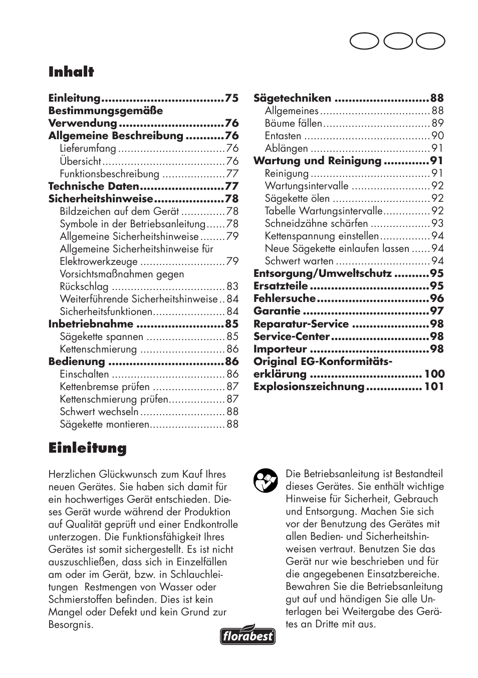 Einleitung, Inhalt, At ch de | Florabest FKS 2200 D2 User Manual | Page 75 / 104