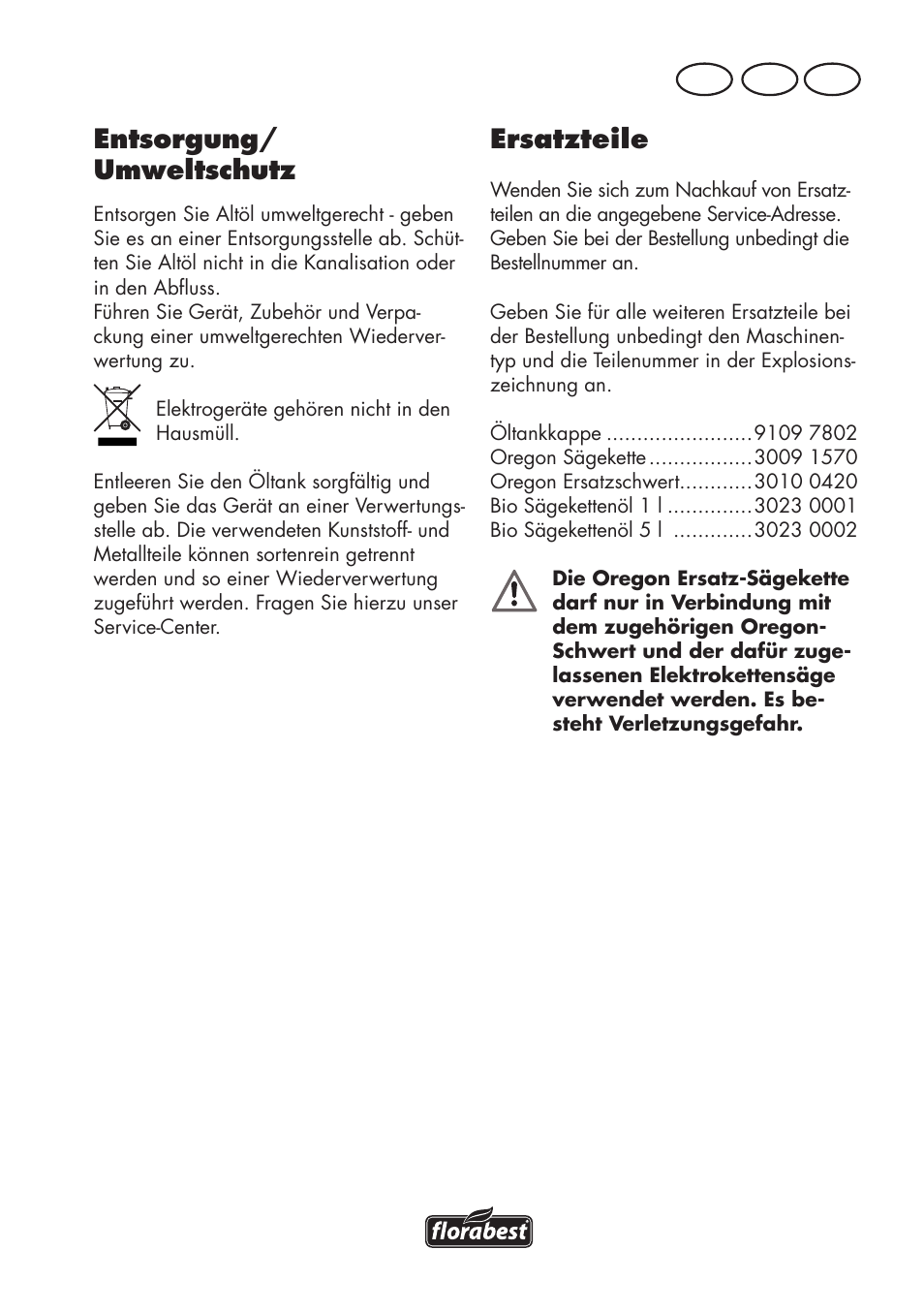 Entsorgung/ umweltschutz, Ersatzteile, At ch de | Florabest FKS 2200 D2 User Manual | Page 95 / 104