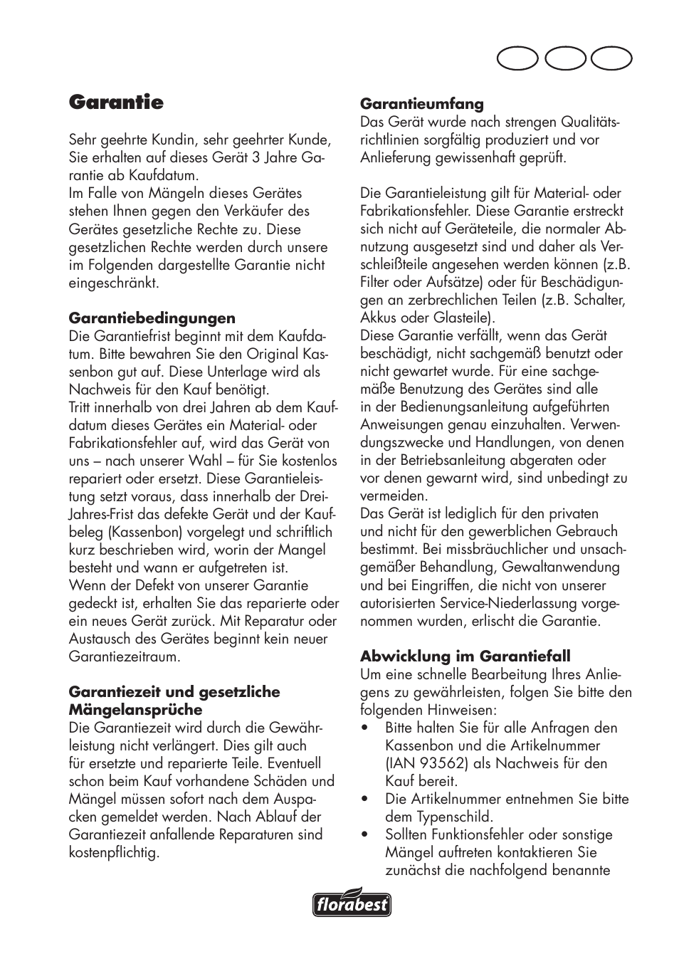 Garantie, At ch de | Florabest FKS 2200 D2 User Manual | Page 97 / 104