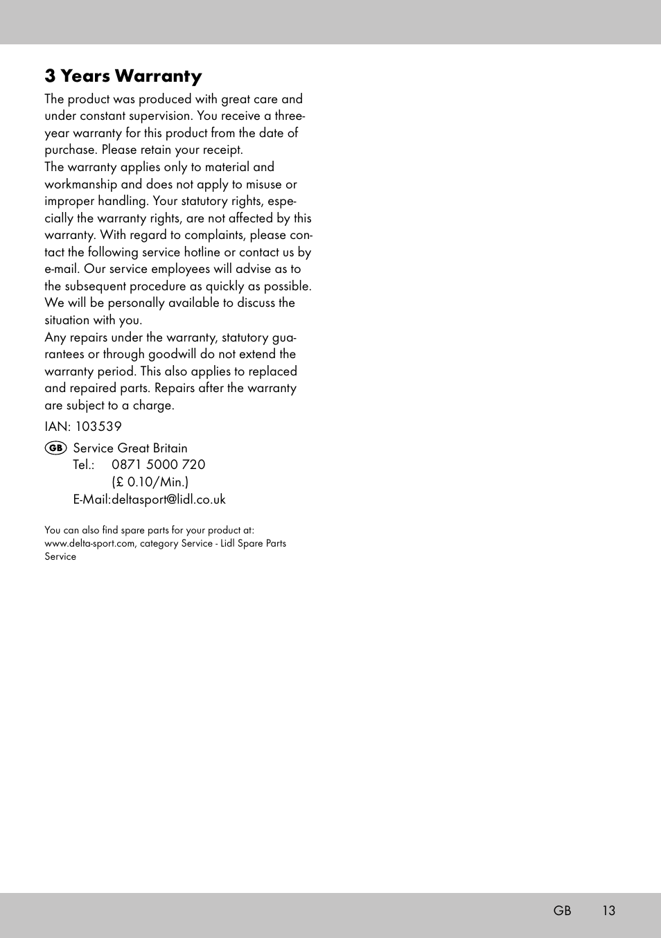 3 years warranty | Florabest GK-1600 User Manual | Page 11 / 14