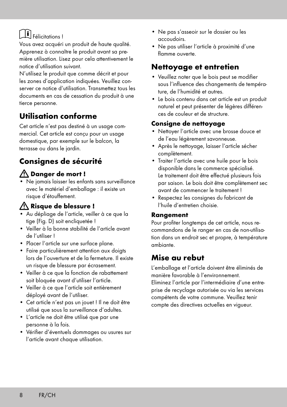 Utilisation conforme, Consignes de sécurité, Nettoyage et entretien | Mise au rebut | Florabest GK-1600 User Manual | Page 6 / 14