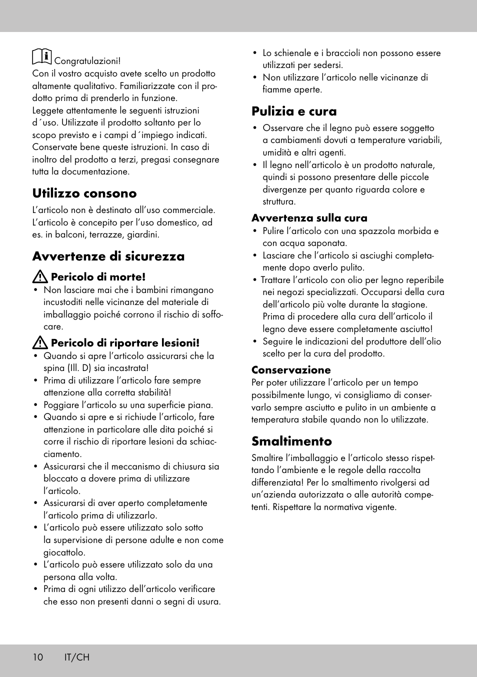 Utilizzo consono, Avvertenze di sicurezza, Pulizia e cura | Smaltimento | Florabest GK-1600 User Manual | Page 8 / 14
