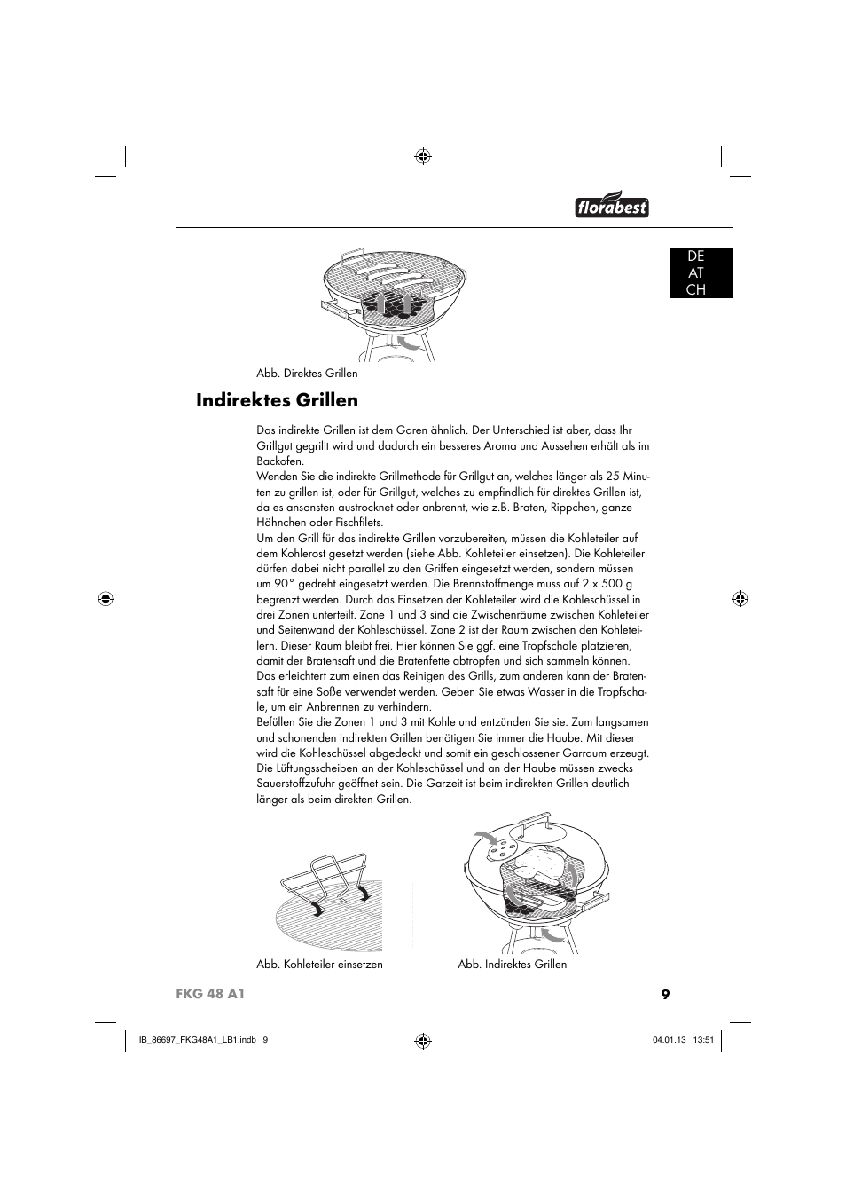 Indirektes grillen, De at ch | Florabest FKG 48 A1 User Manual | Page 12 / 52