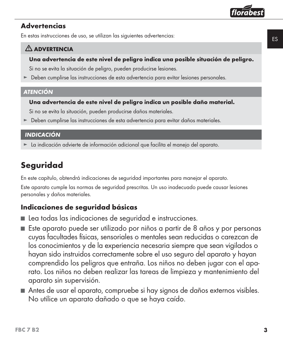 Seguridad | Florabest FBC 7 B2 User Manual | Page 10 / 87