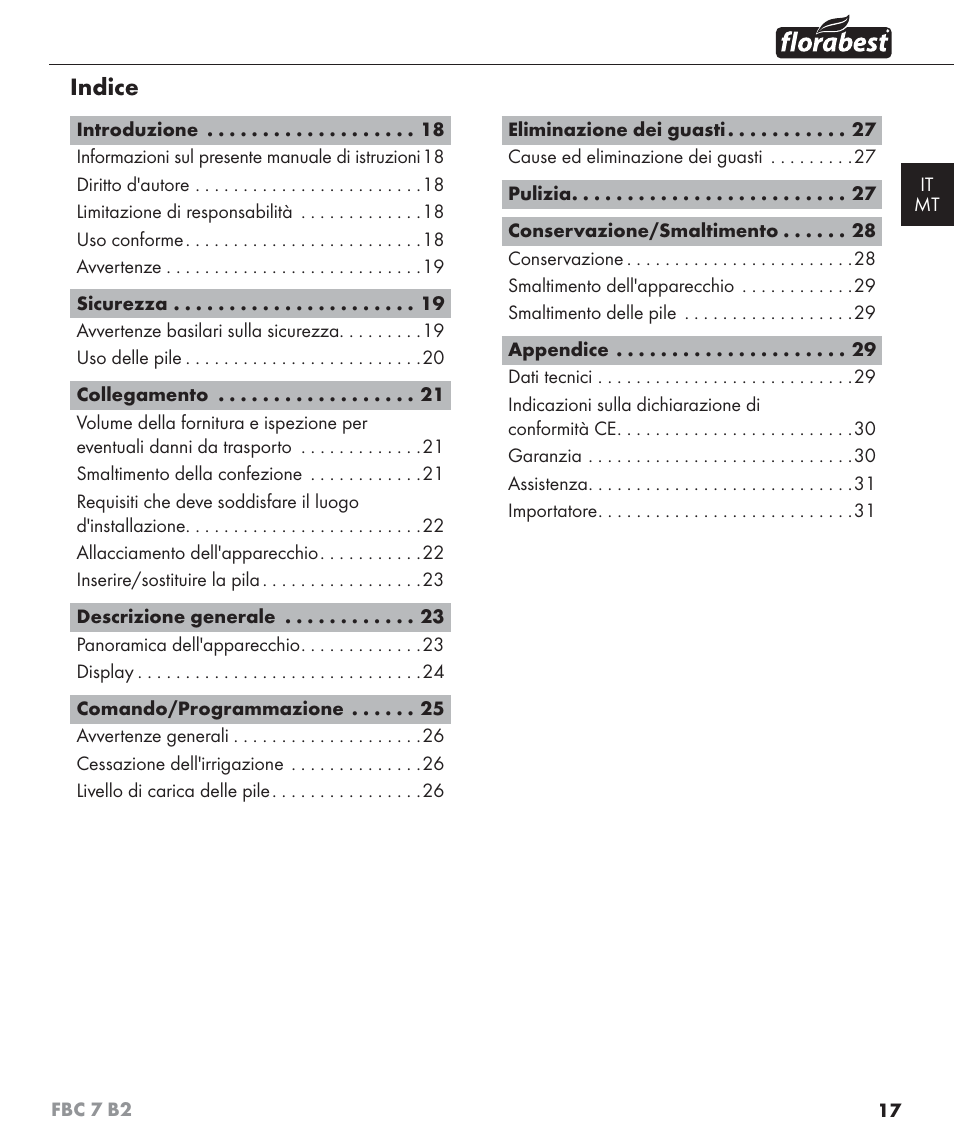 Indice | Florabest FBC 7 B2 User Manual | Page 24 / 87