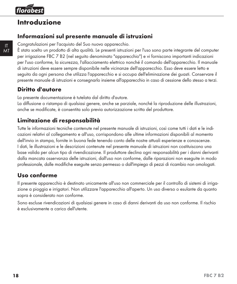 Introduzione | Florabest FBC 7 B2 User Manual | Page 25 / 87