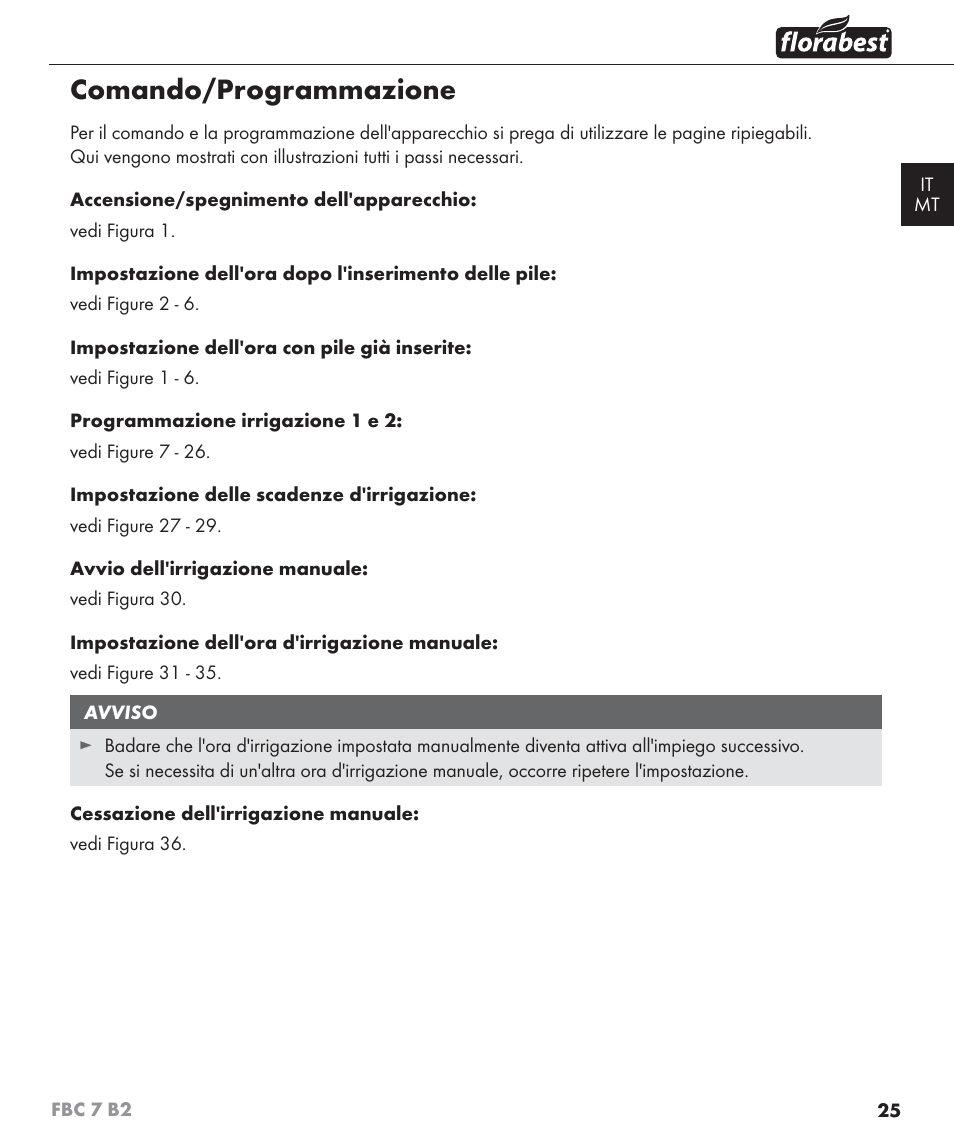Comando/programmazione | Florabest FBC 7 B2 User Manual | Page 32 / 87