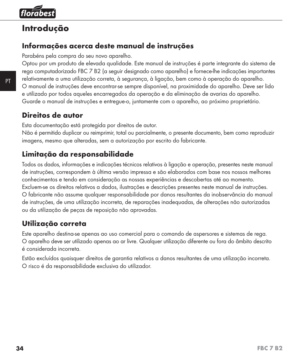 Introdução | Florabest FBC 7 B2 User Manual | Page 41 / 87