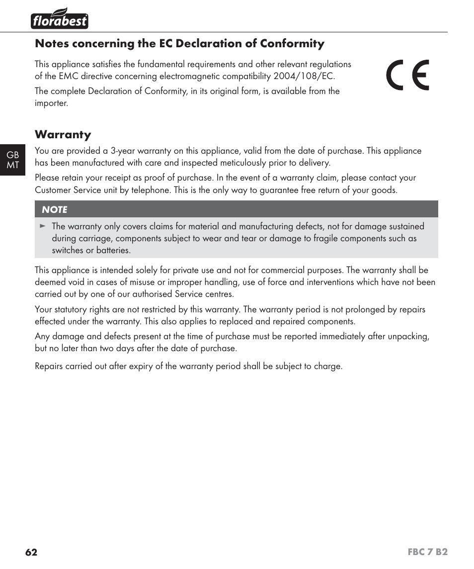 Warranty | Florabest FBC 7 B2 User Manual | Page 69 / 87