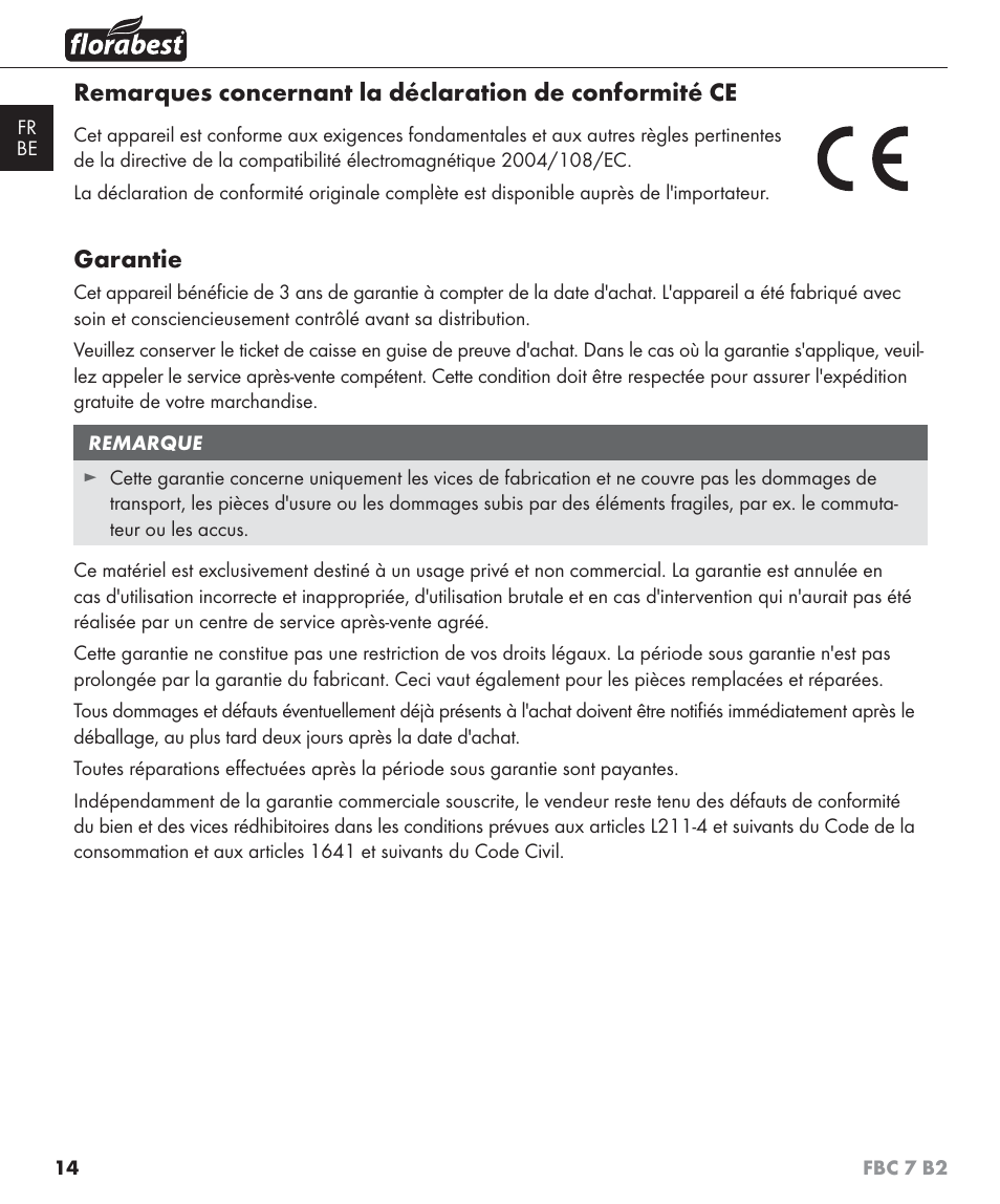 Garantie | Florabest FBC 7 B2 User Manual | Page 21 / 55