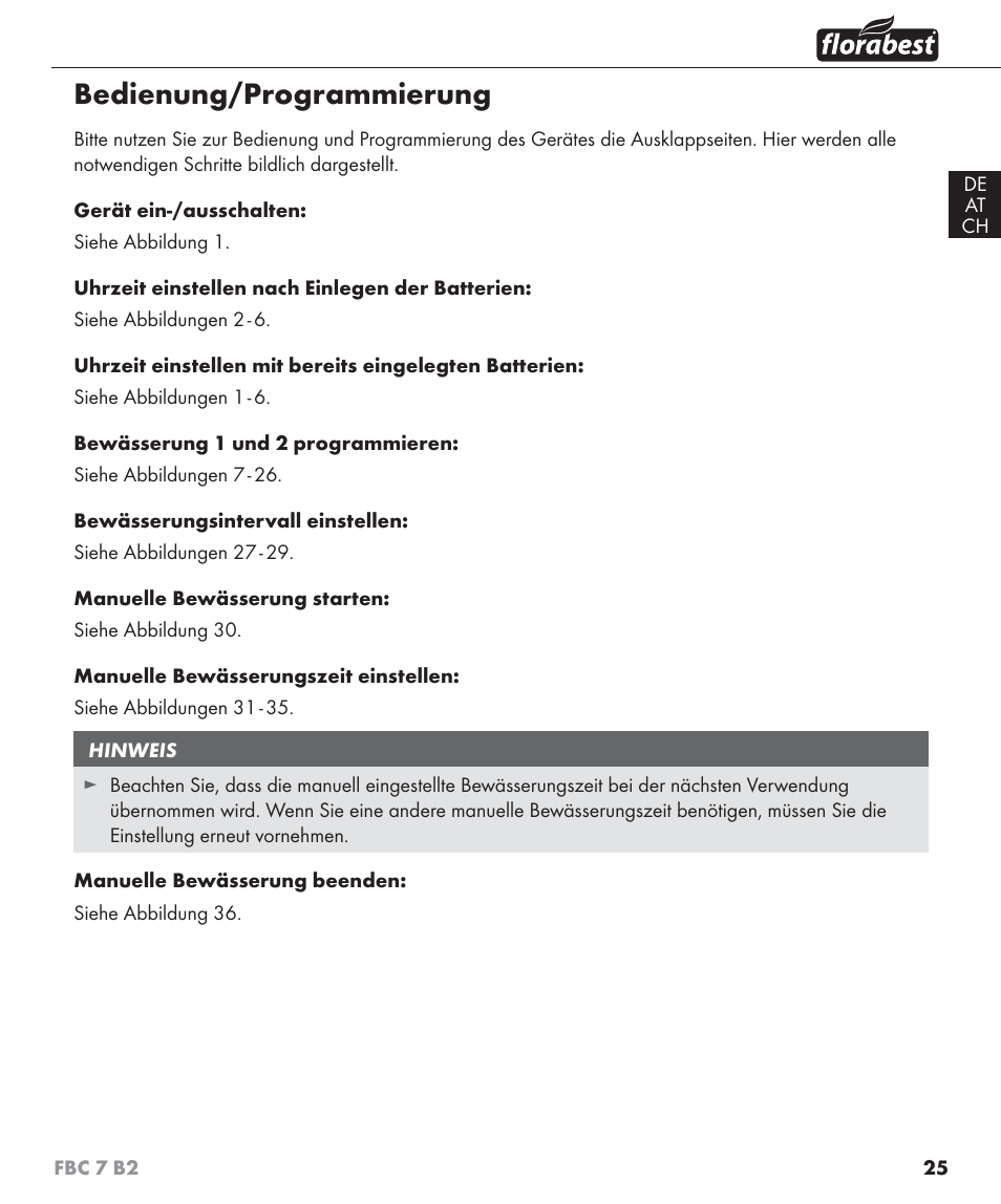 Bedienung/programmierung | Florabest FBC 7 B2 User Manual | Page 32 / 55