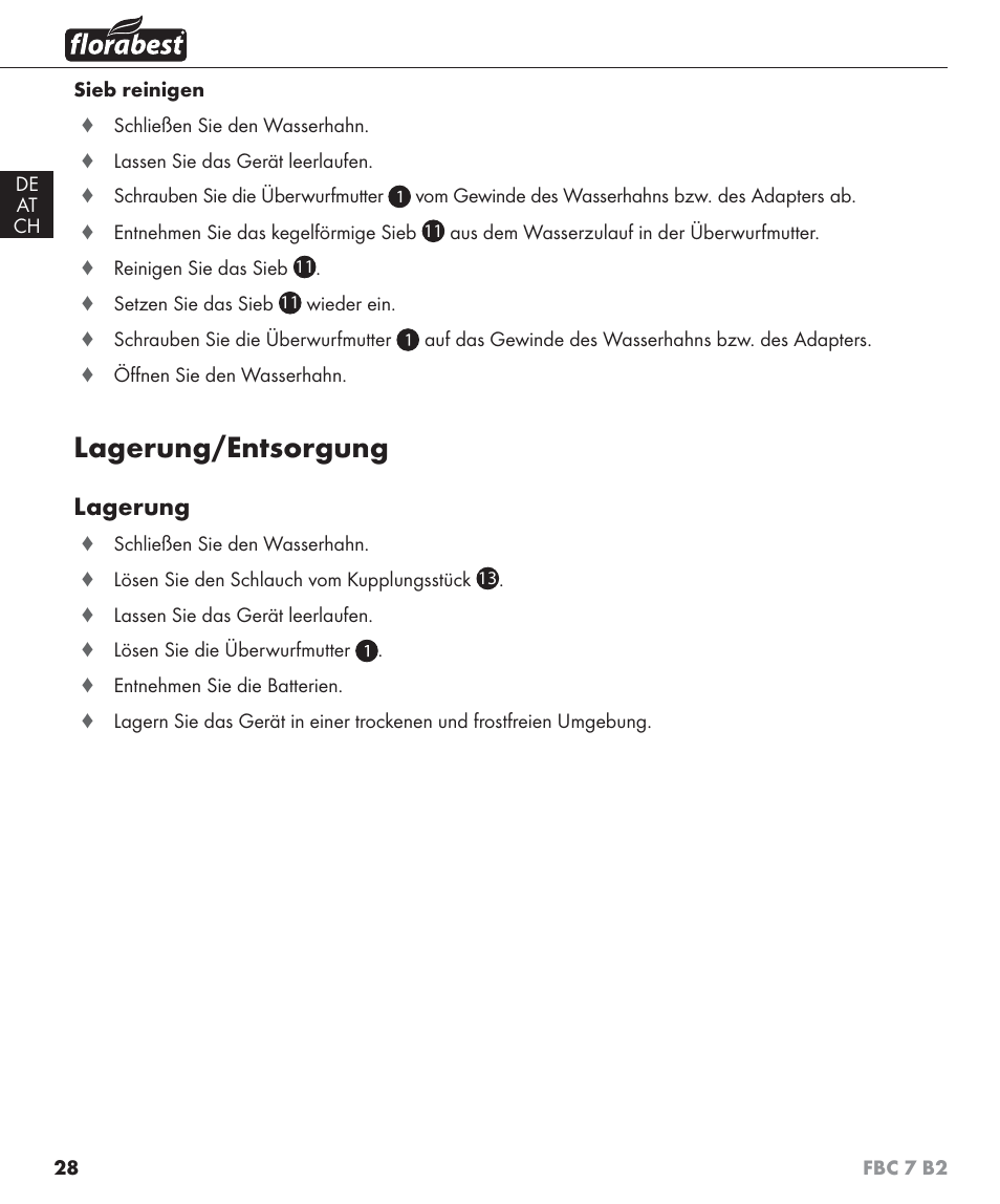 Lagerung/entsorgung, Lagerung | Florabest FBC 7 B2 User Manual | Page 35 / 55