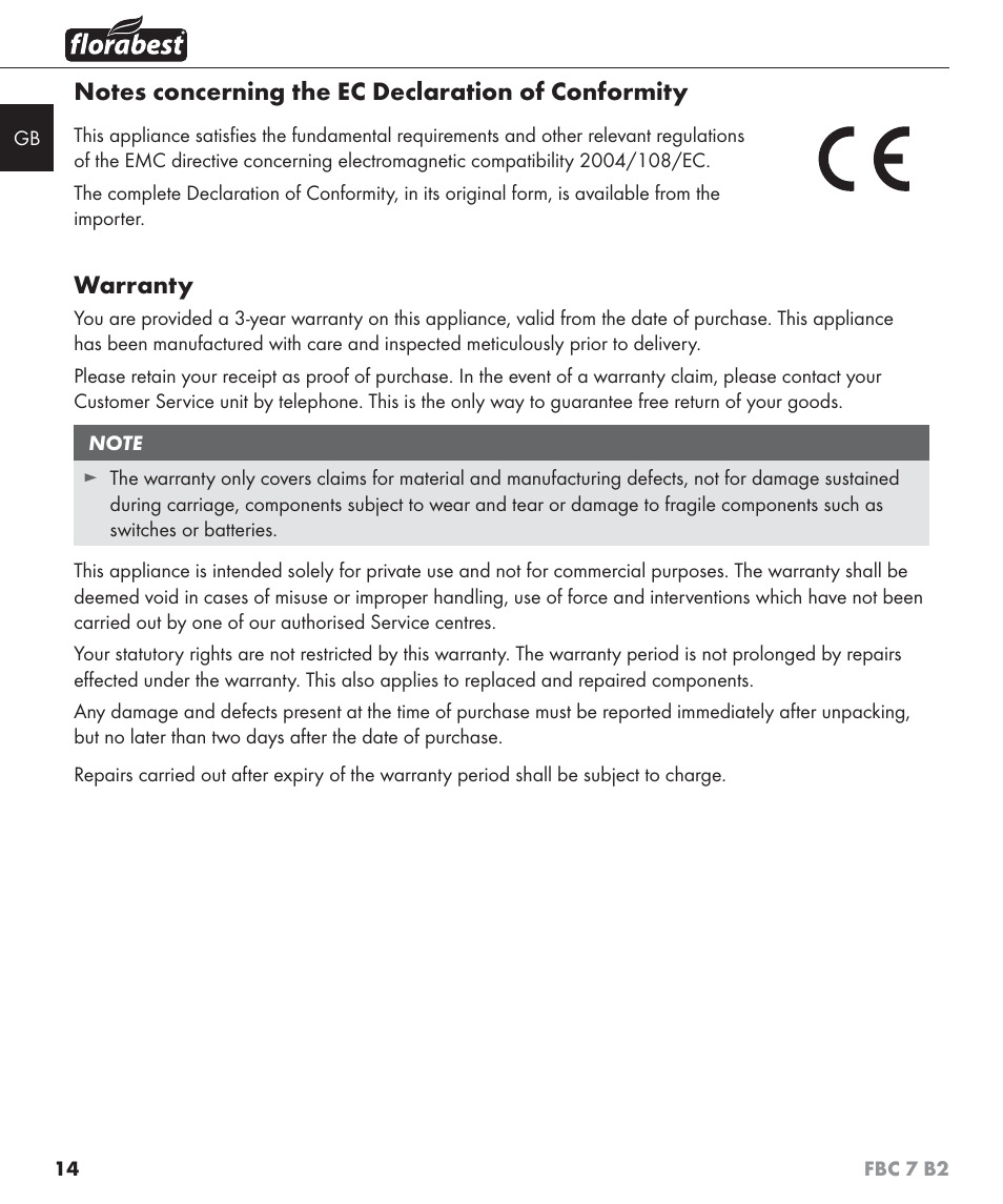 Warranty | Florabest FBC 7 B2 User Manual | Page 21 / 103