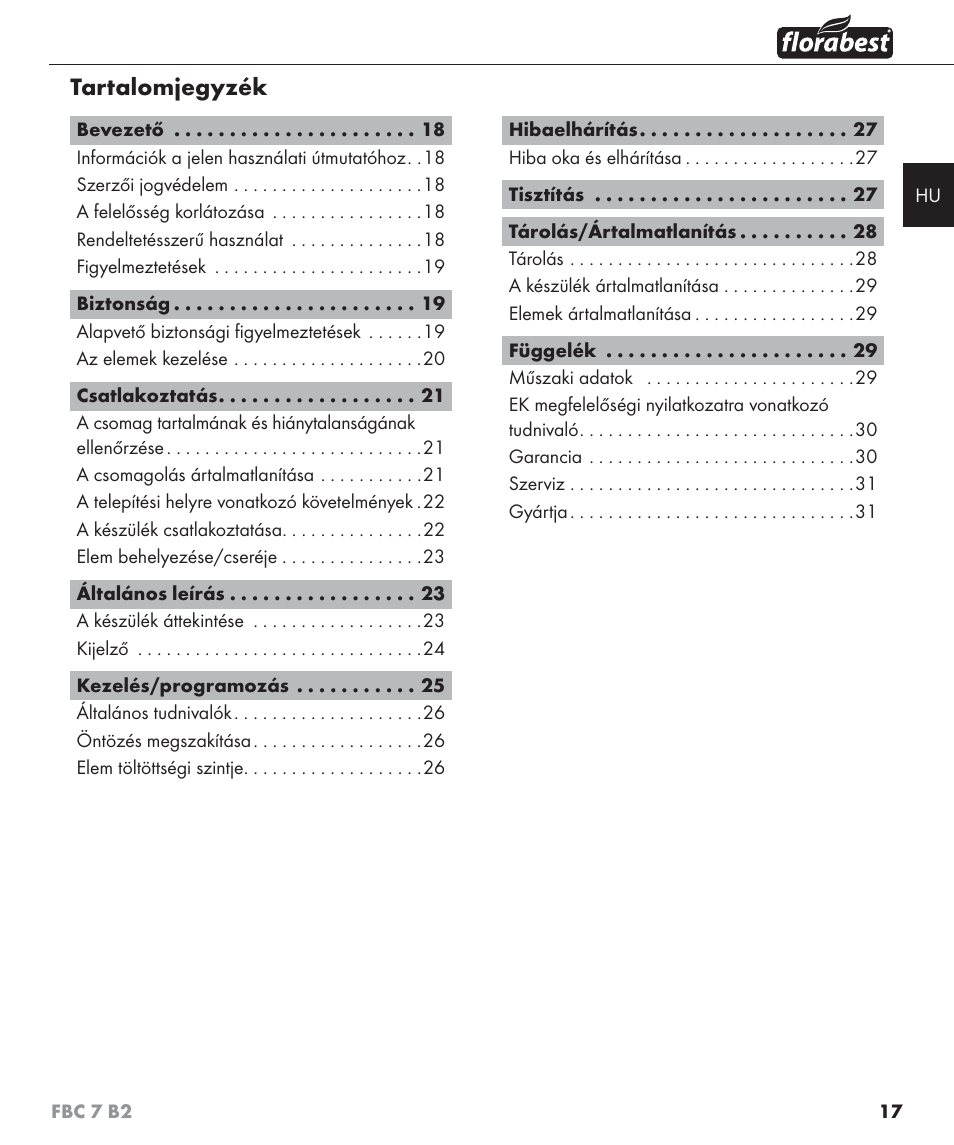Tartalomjegyzék | Florabest FBC 7 B2 User Manual | Page 24 / 103