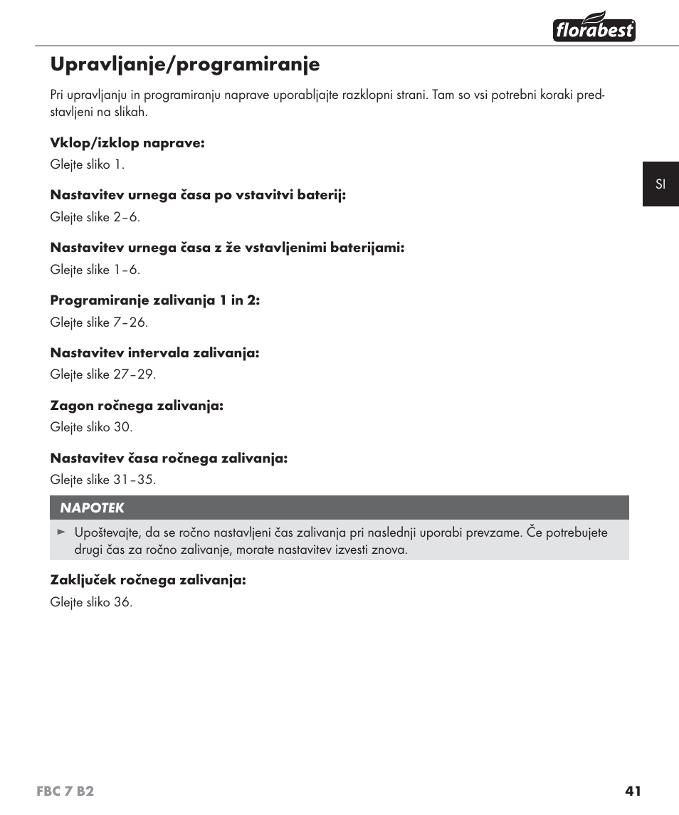 Upravljanje/programiranje | Florabest FBC 7 B2 User Manual | Page 48 / 103