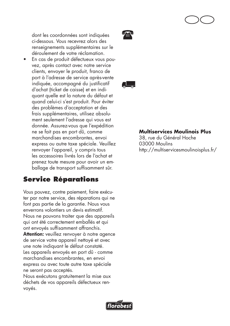 Service-center, Agence de service après-vente, Service réparations | Be fr | Florabest FKS 2200 D2 User Manual | Page 25 / 100