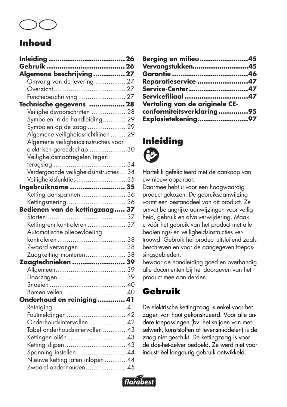 Inleiding, Gebruik, Inhoud | Nl be | Florabest FKS 2200 D2 User Manual | Page 26 / 100