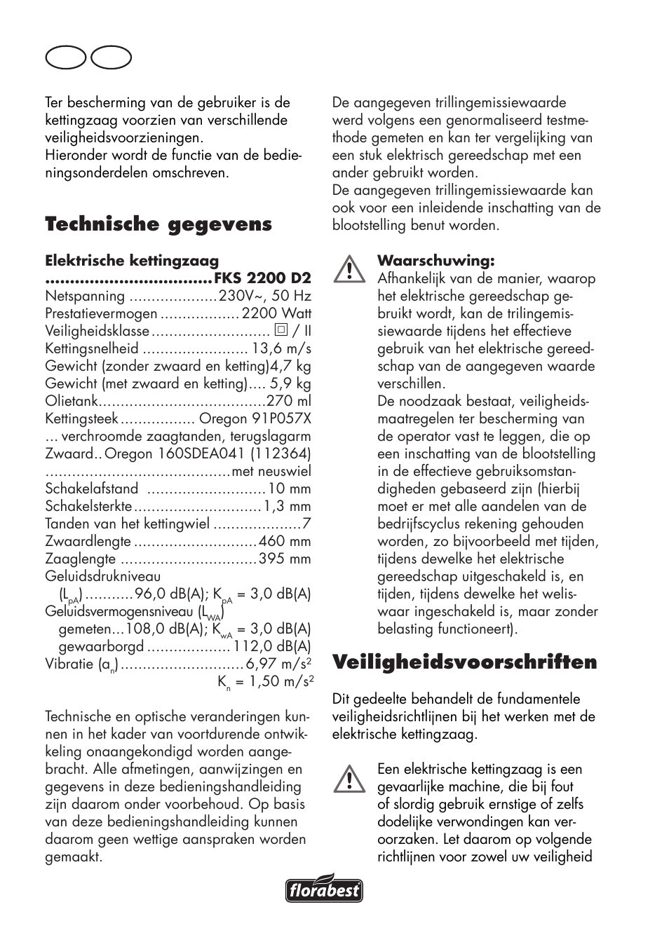 Technische gegevens, Veiligheidsvoorschriften, Nl be | Florabest FKS 2200 D2 User Manual | Page 28 / 100
