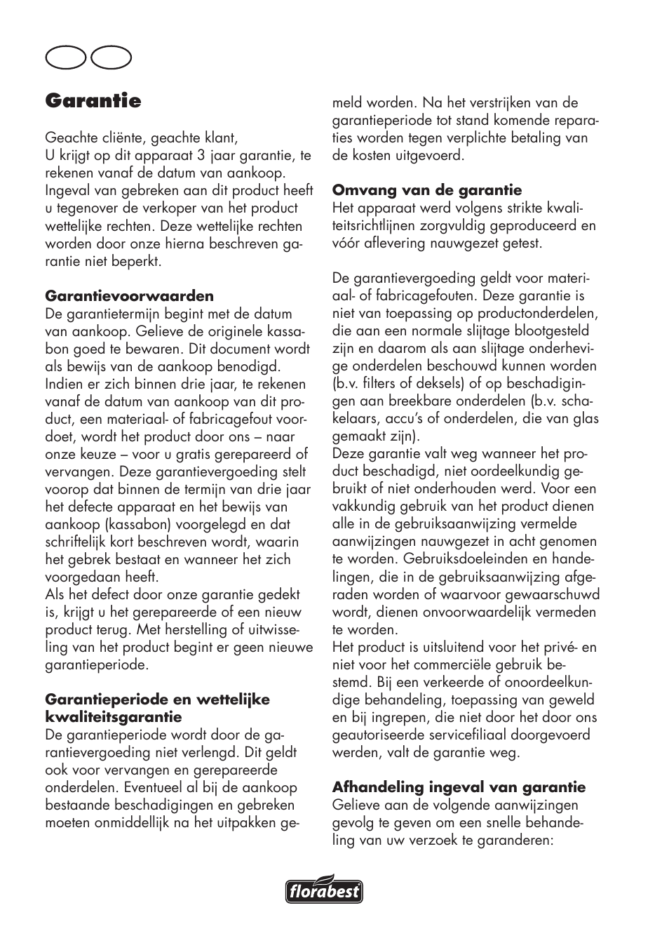 Garantie, Nl be | Florabest FKS 2200 D2 User Manual | Page 46 / 100