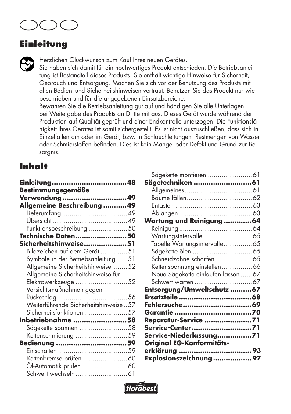 Einleitung, Inhalt, De at ch | Florabest FKS 2200 D2 User Manual | Page 48 / 100