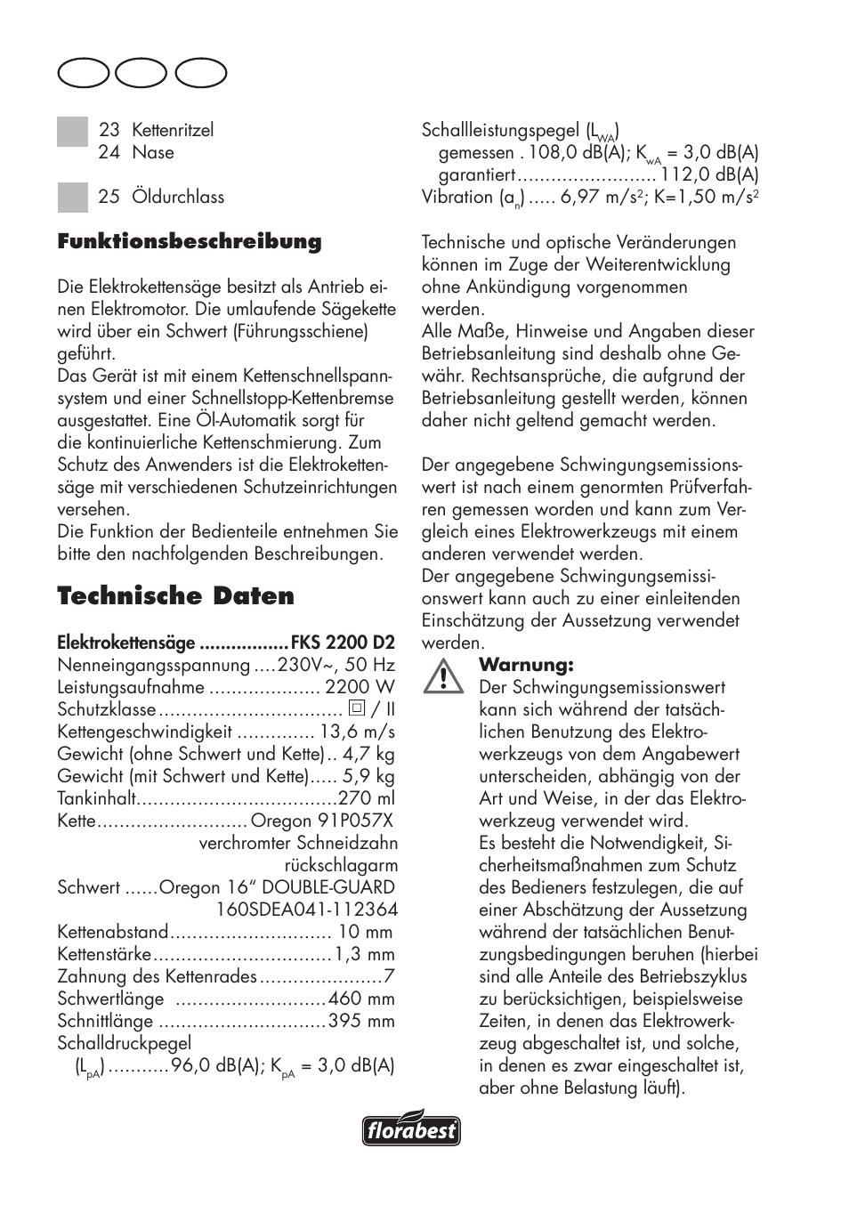 Technische daten, De at ch | Florabest FKS 2200 D2 User Manual | Page 50 / 100