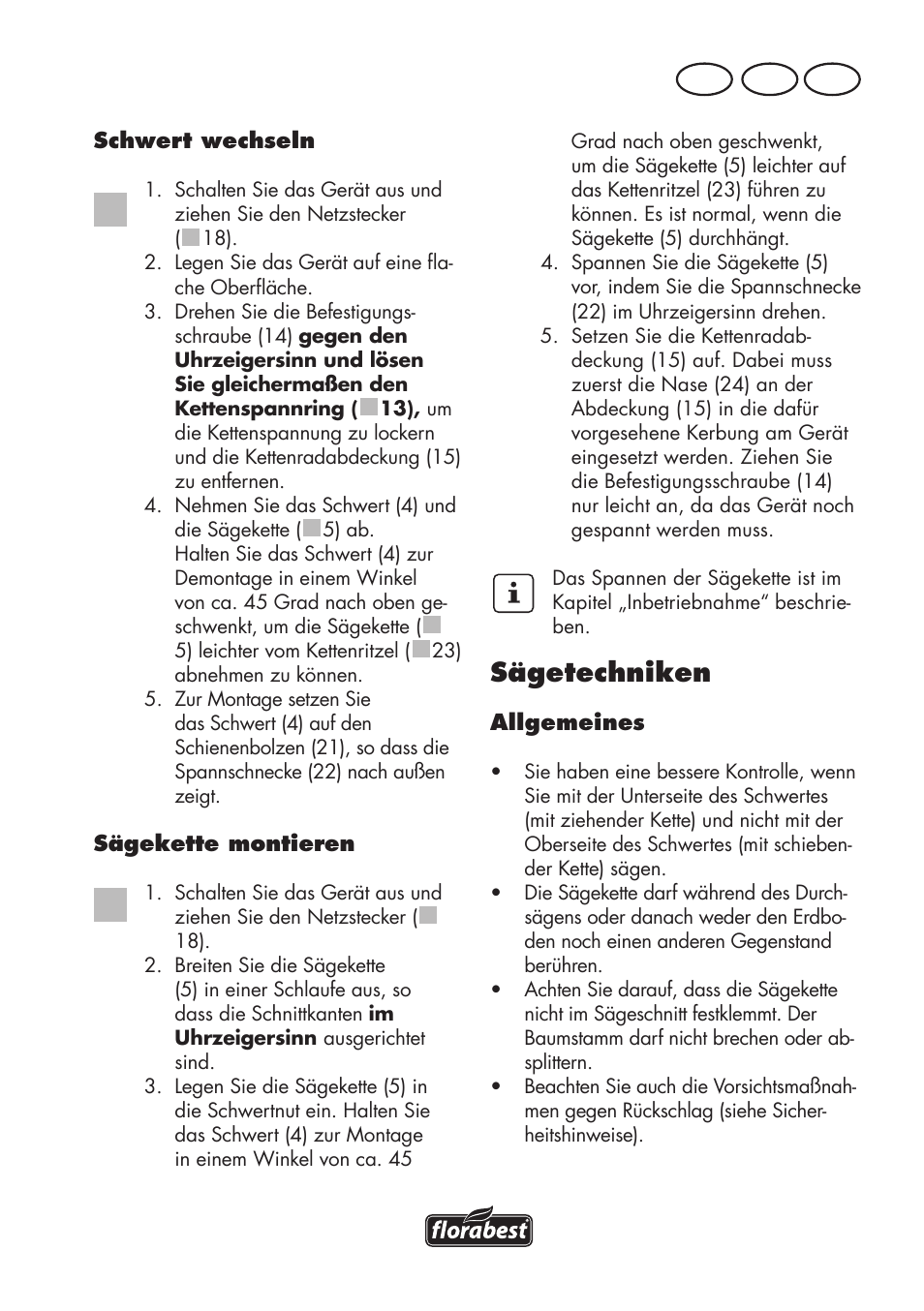 Sägetechniken, At ch de | Florabest FKS 2200 D2 User Manual | Page 61 / 100