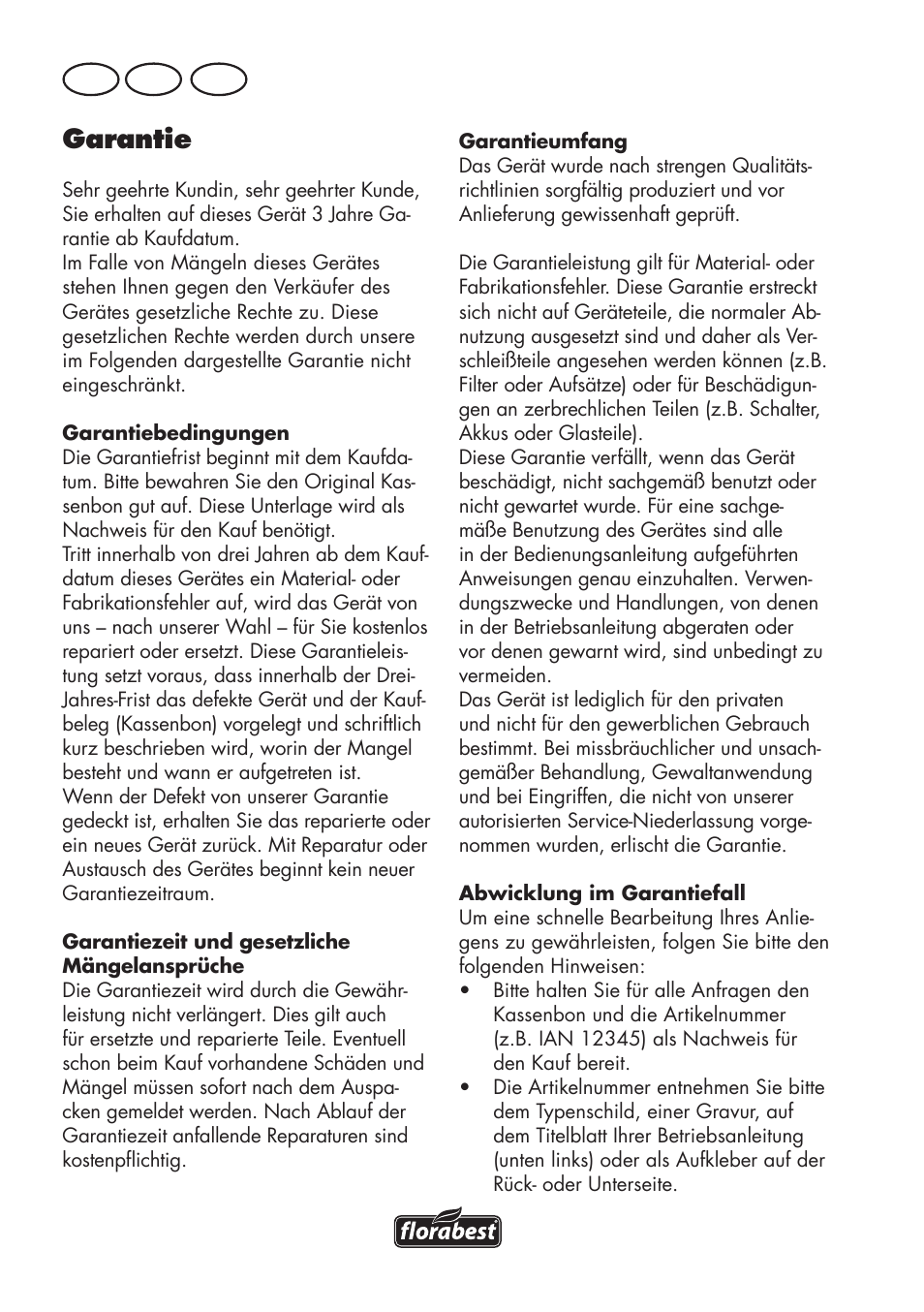 Garantie, De at ch | Florabest FKS 2200 D2 User Manual | Page 70 / 100