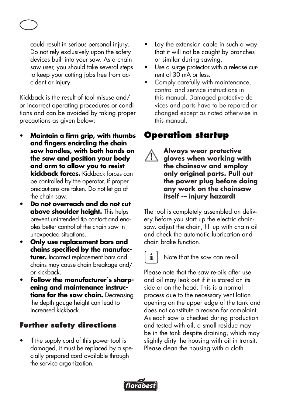 Operation startup | Florabest FKS 2200 D2 User Manual | Page 80 / 100