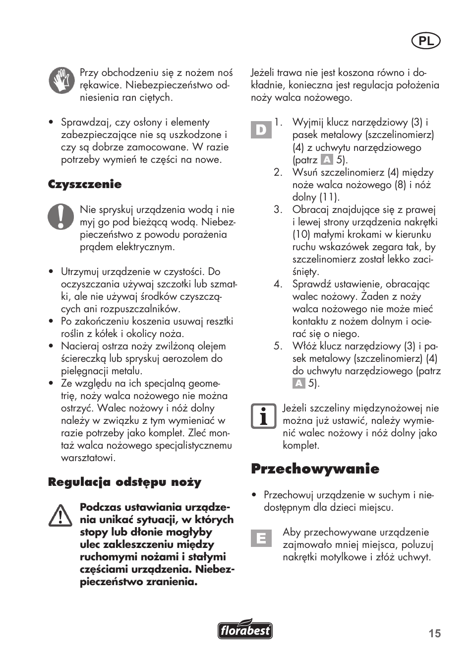 Przechowywanie | Florabest FHM 38 A1 User Manual | Page 15 / 46