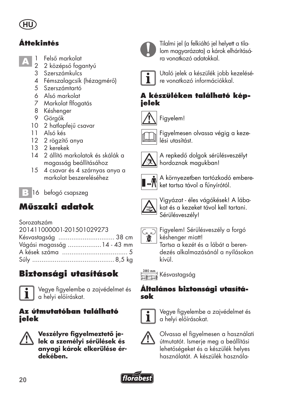 Műszaki adatok, Biztonsági utasítások | Florabest FHM 38 A1 User Manual | Page 20 / 46