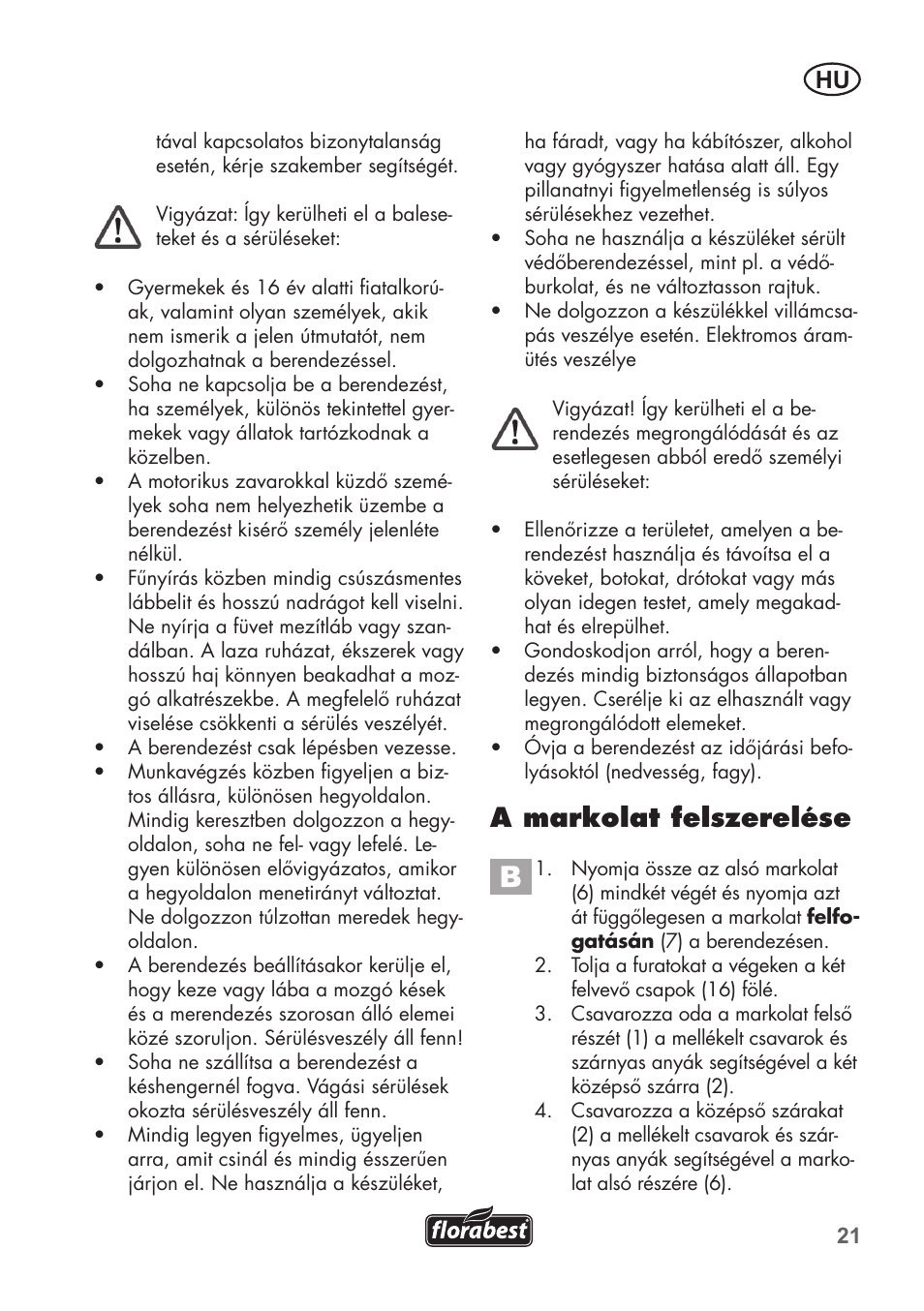 A markolat felszerelése | Florabest FHM 38 A1 User Manual | Page 21 / 46