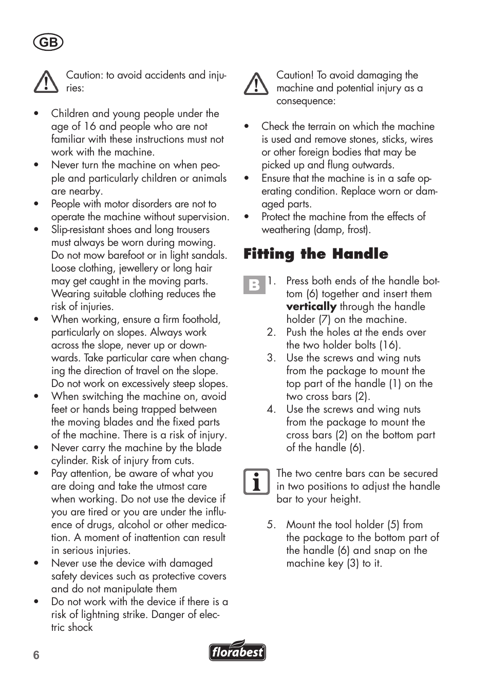 Fitting the handle | Florabest FHM 38 A1 User Manual | Page 6 / 46