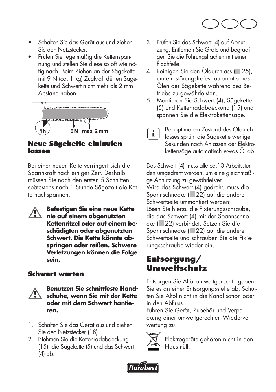 Entsorgung/ umweltschutz, At ch de | Florabest FKS 2200 D2 User Manual | Page 23 / 100