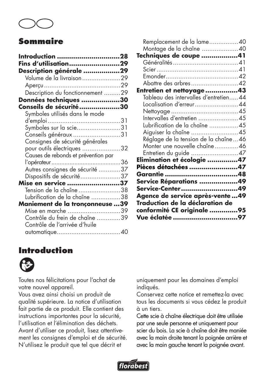 Introduction, Sommaire, Fr ch | Florabest FKS 2200 D2 User Manual | Page 28 / 100