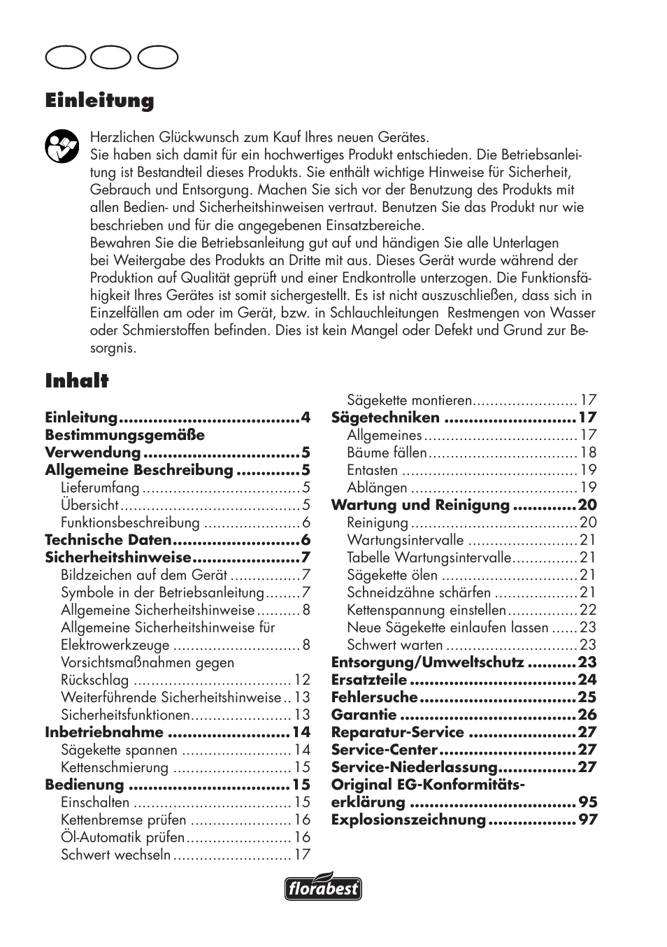 Einleitung, Inhalt, De at ch | Florabest FKS 2200 D2 User Manual | Page 4 / 100