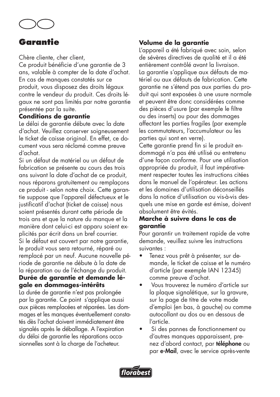 Garantie, Fr ch | Florabest FKS 2200 D2 User Manual | Page 48 / 100