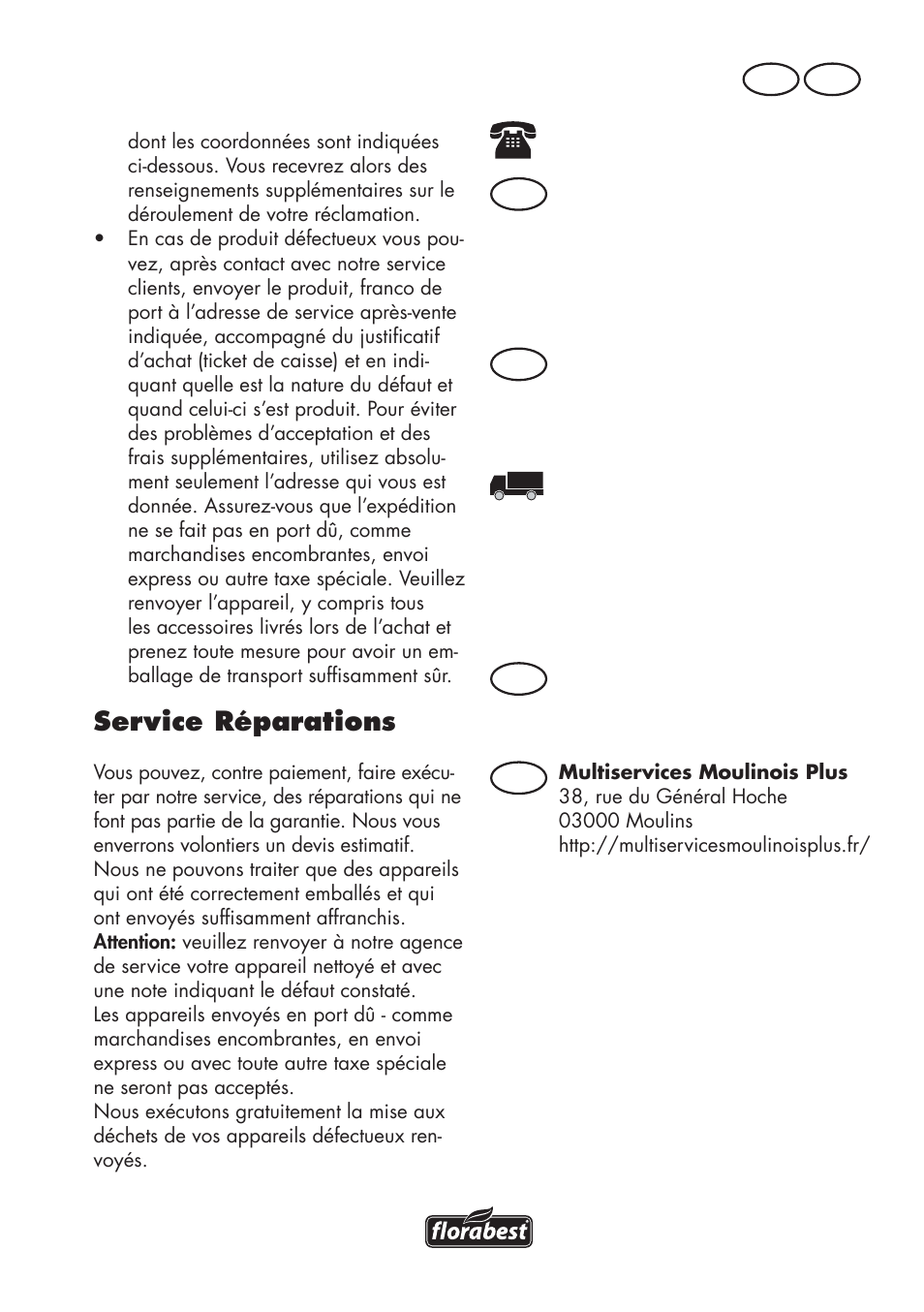 Service-center, Agence de service après-vente, Service réparations | Ch fr, Ch fr fr | Florabest FKS 2200 D2 User Manual | Page 49 / 100