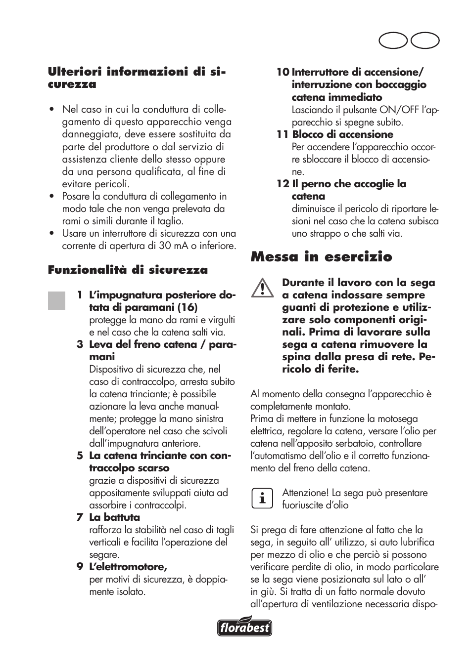 Messa in esercizio, It ch | Florabest FKS 2200 D2 User Manual | Page 59 / 100