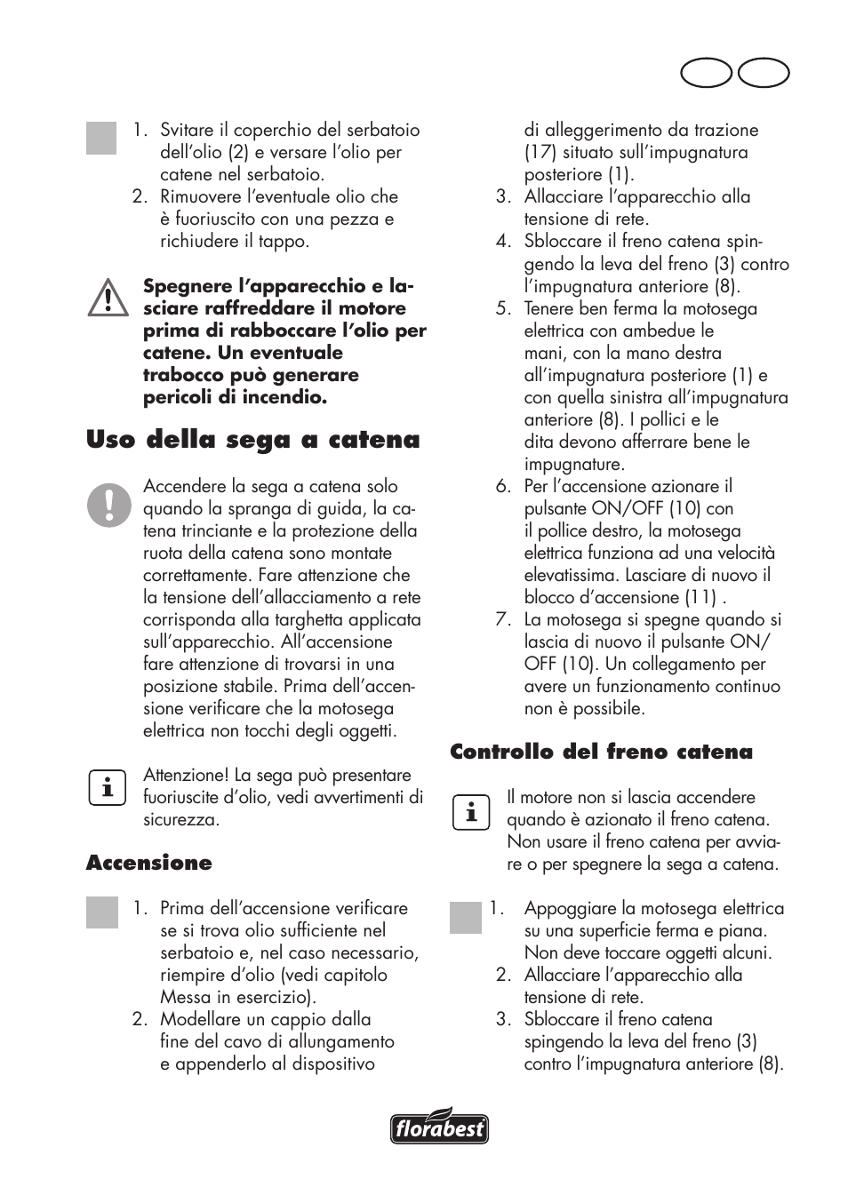 Uso della sega a catena, It ch | Florabest FKS 2200 D2 User Manual | Page 61 / 100