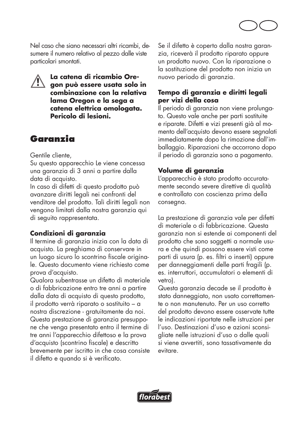 Garanzia, It ch | Florabest FKS 2200 D2 User Manual | Page 71 / 100