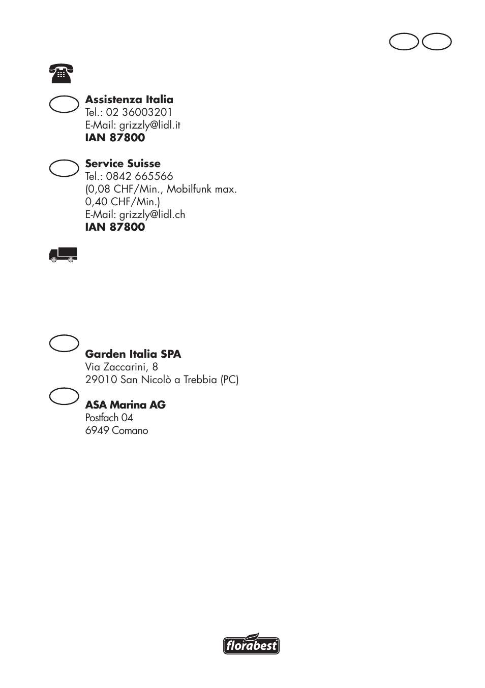 Service-center, Filiale di assisten- za tecnica | Florabest FKS 2200 D2 User Manual | Page 73 / 100