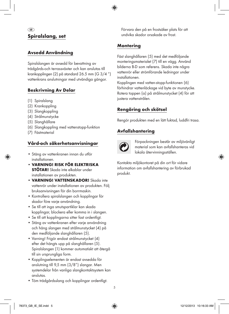 Spiralslang, set | Florabest Z31962 User Manual | Page 5 / 12